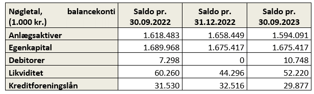 Tabel med overblik over balancekonti i Favrskov Spildevand